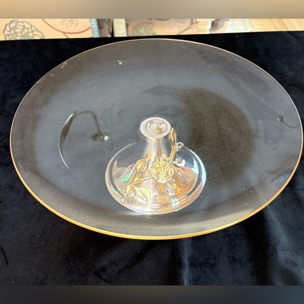 🔥🔥🔥Vintage Oneida 24K Gold Electroplate Crystal Cake Plater - Picture 2 of 8